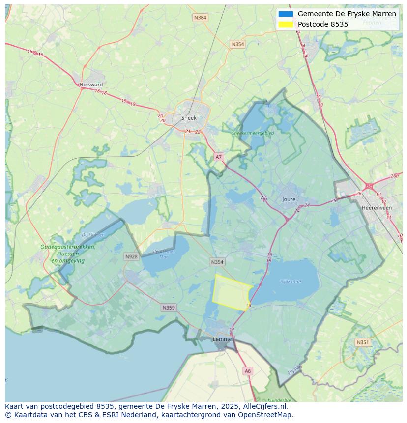 Afbeelding van het postcodegebied 8535 op de kaart.