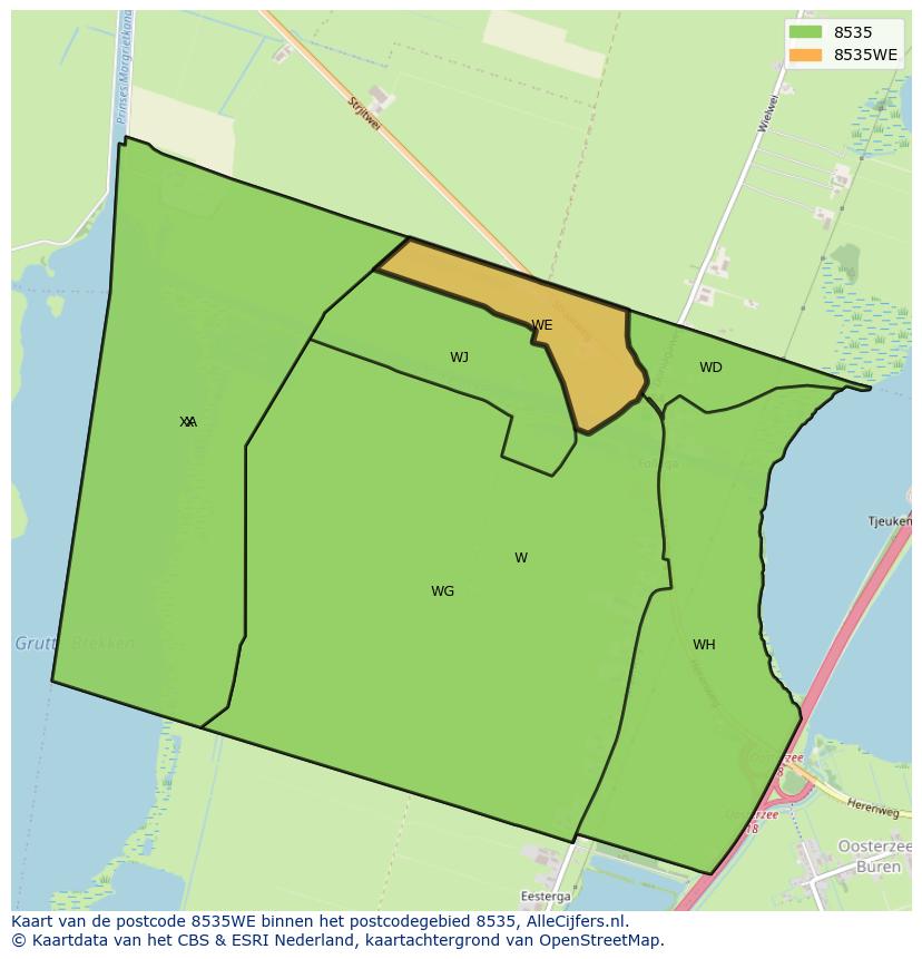 Afbeelding van het postcodegebied 8535 WE op de kaart.
