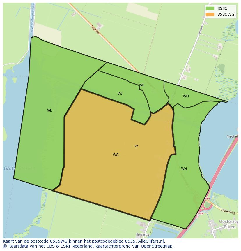 Afbeelding van het postcodegebied 8535 WG op de kaart.