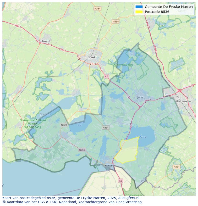 Afbeelding van het postcodegebied 8536 op de kaart.