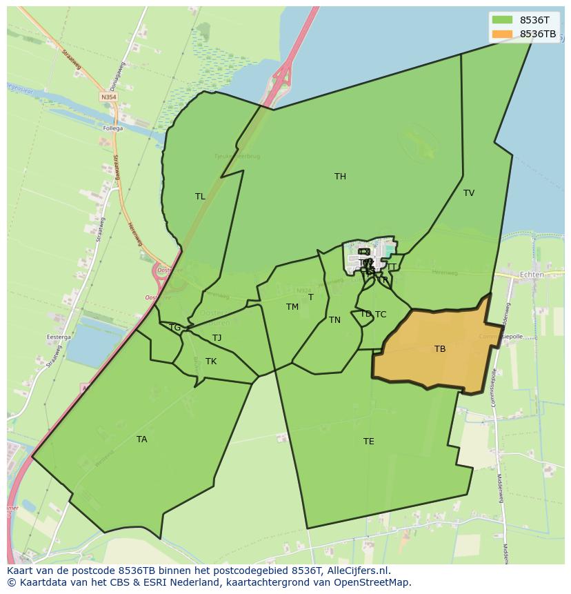 Afbeelding van het postcodegebied 8536 TB op de kaart.