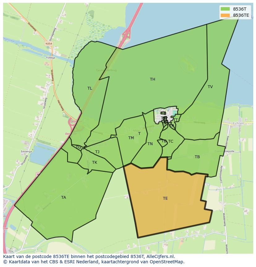 Afbeelding van het postcodegebied 8536 TE op de kaart.