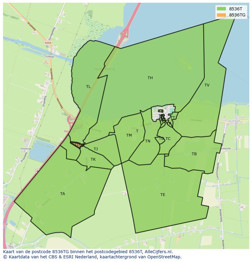 Afbeelding van het postcodegebied 8536 TG op de kaart.