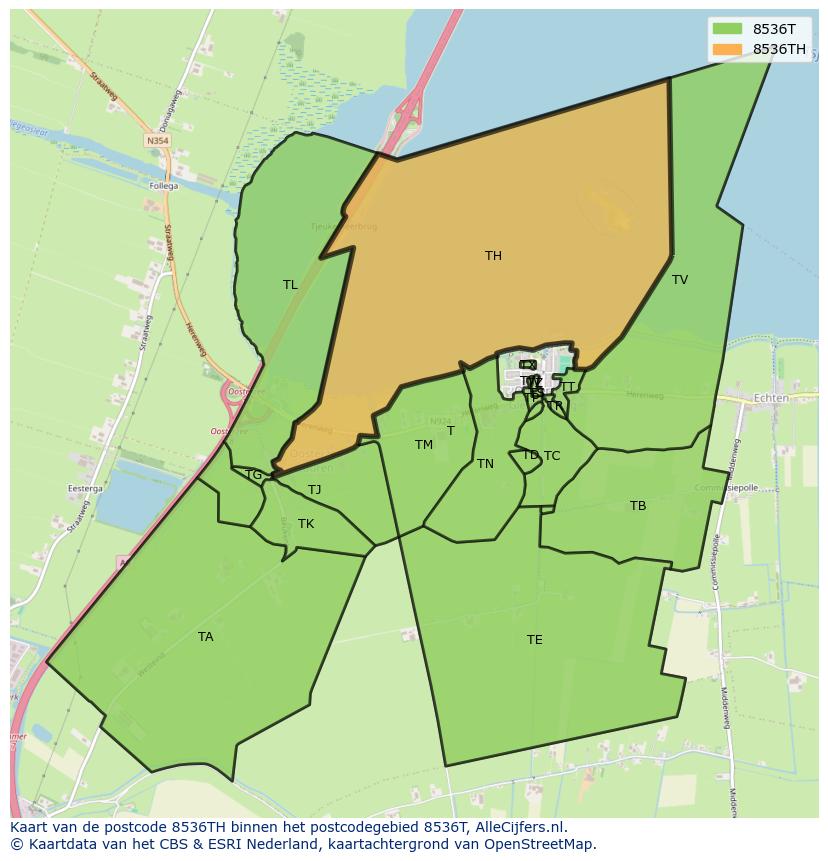 Afbeelding van het postcodegebied 8536 TH op de kaart.