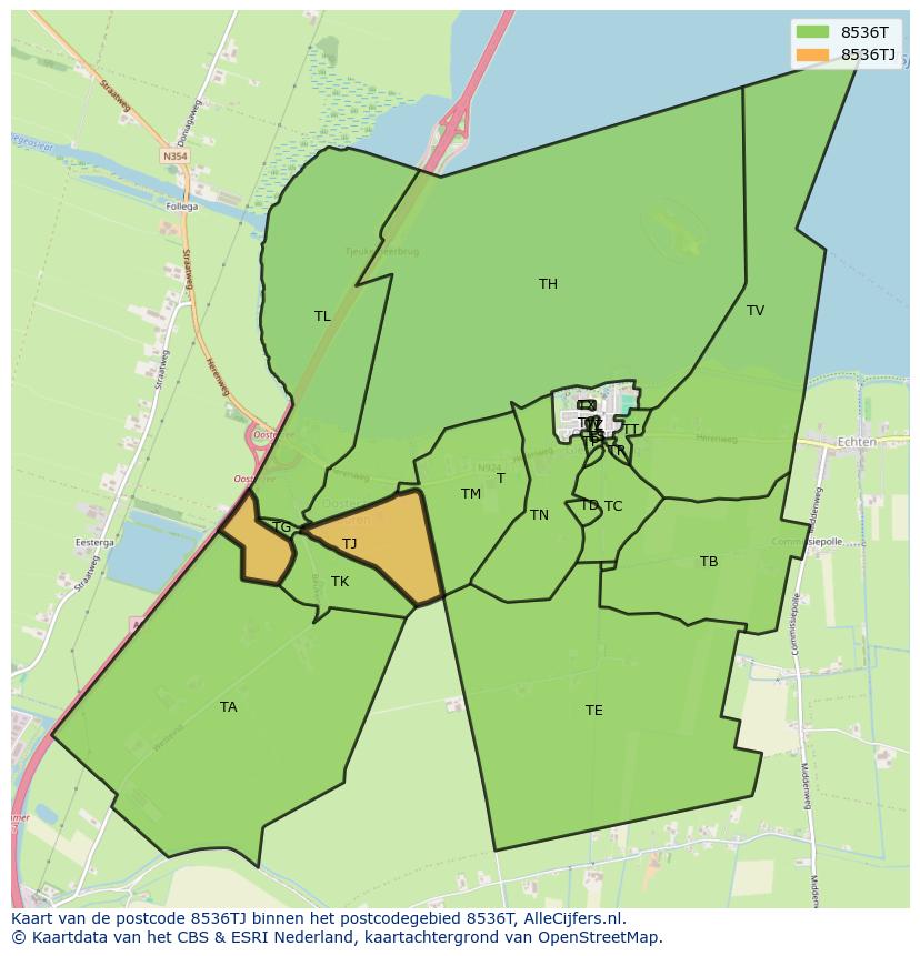 Afbeelding van het postcodegebied 8536 TJ op de kaart.
