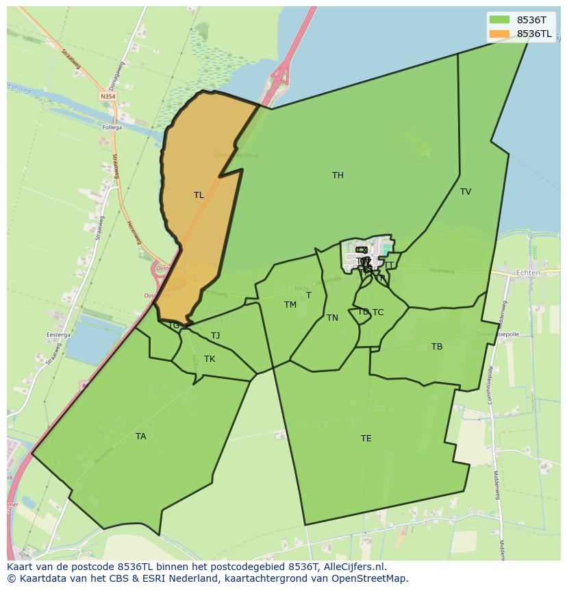 Afbeelding van het postcodegebied 8536 TL op de kaart.