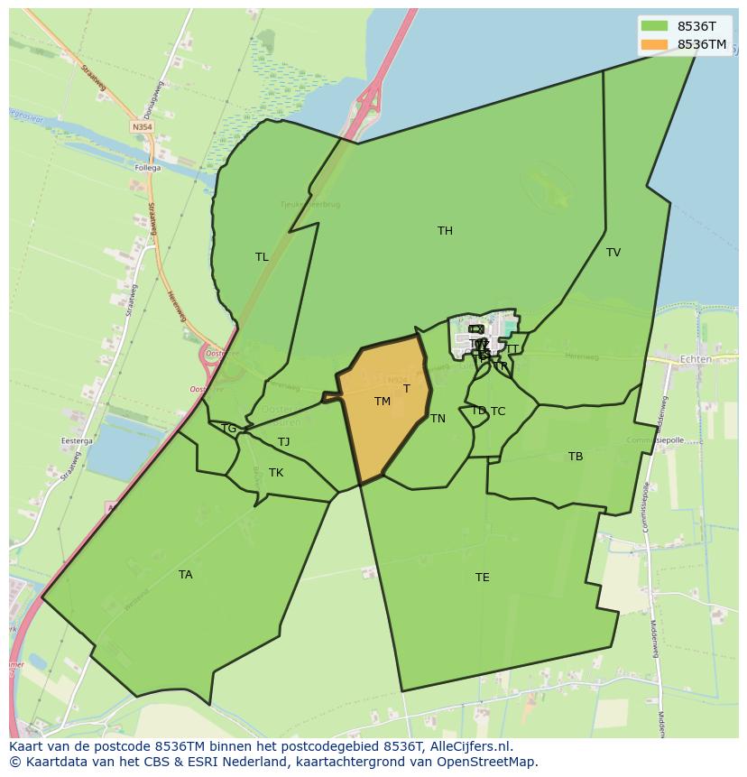 Afbeelding van het postcodegebied 8536 TM op de kaart.