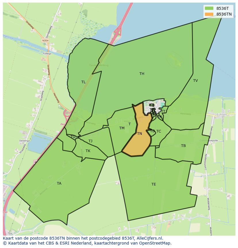 Afbeelding van het postcodegebied 8536 TN op de kaart.