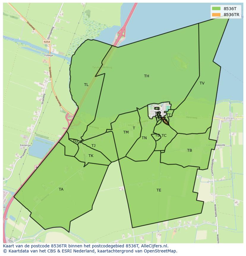 Afbeelding van het postcodegebied 8536 TR op de kaart.