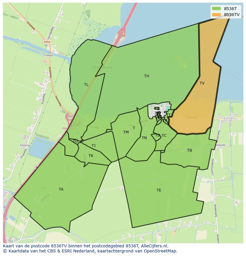 Afbeelding van het postcodegebied 8536 TV op de kaart.
