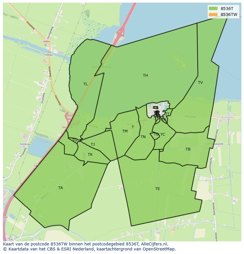 Afbeelding van het postcodegebied 8536 TW op de kaart.