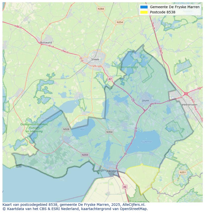 Afbeelding van het postcodegebied 8538 op de kaart.