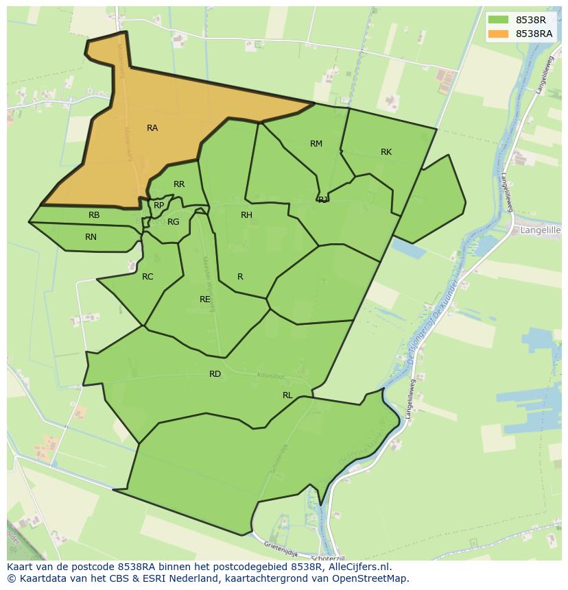 Afbeelding van het postcodegebied 8538 RA op de kaart.