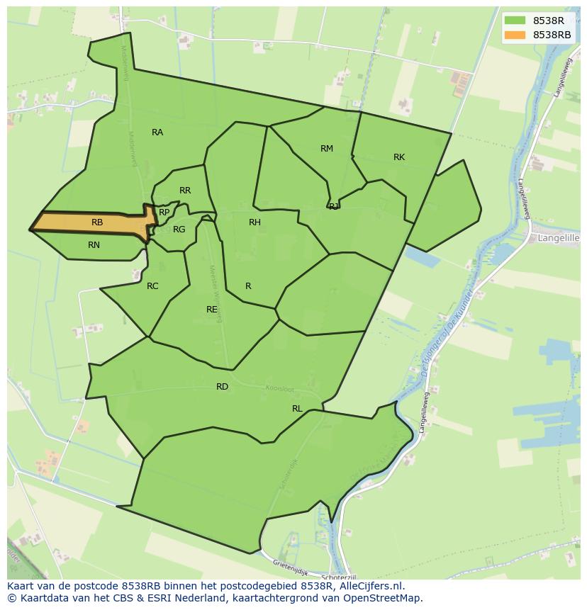 Afbeelding van het postcodegebied 8538 RB op de kaart.
