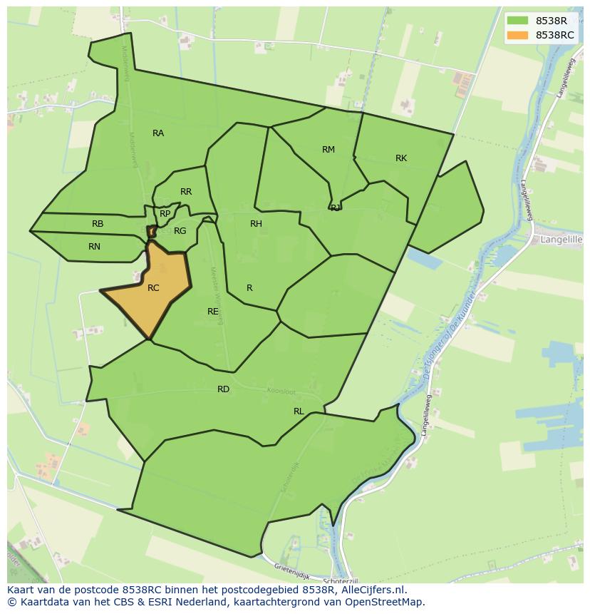 Afbeelding van het postcodegebied 8538 RC op de kaart.