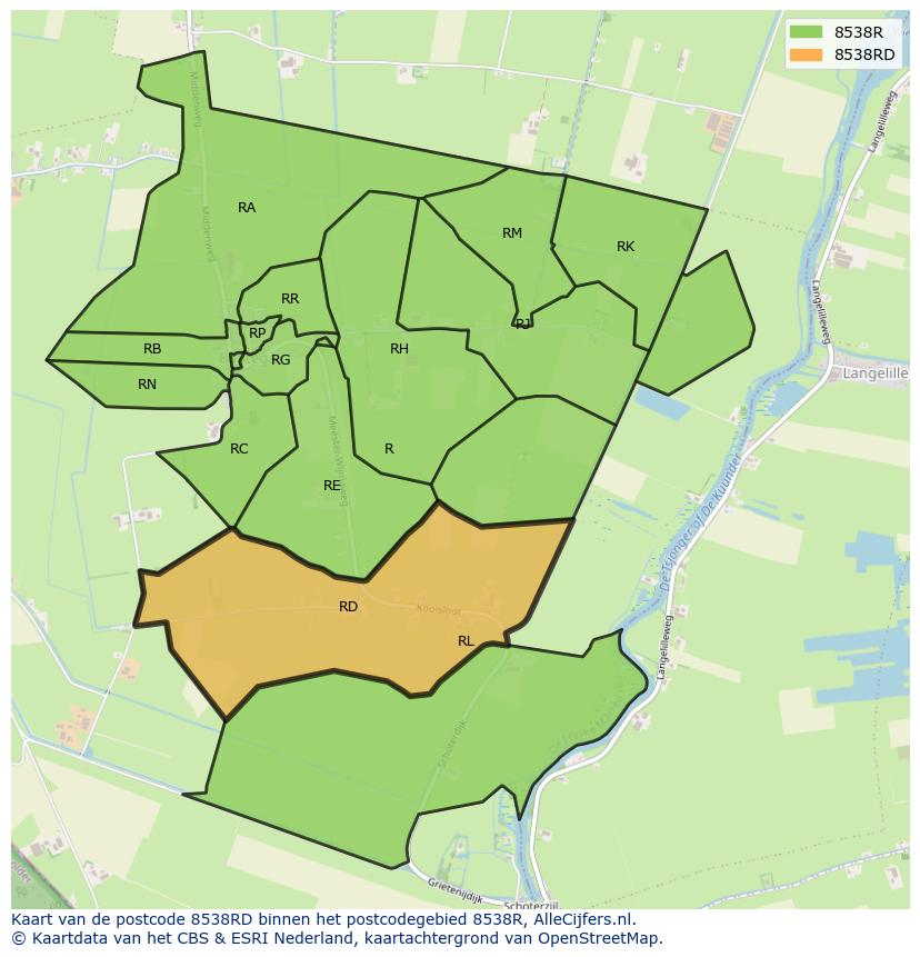 Afbeelding van het postcodegebied 8538 RD op de kaart.