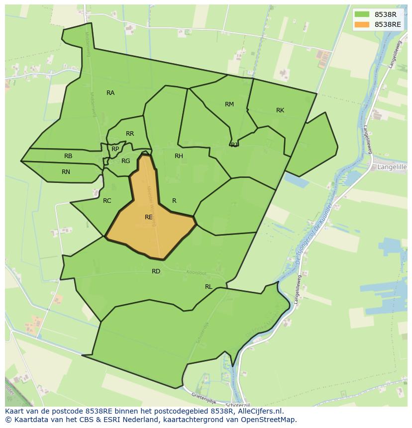 Afbeelding van het postcodegebied 8538 RE op de kaart.