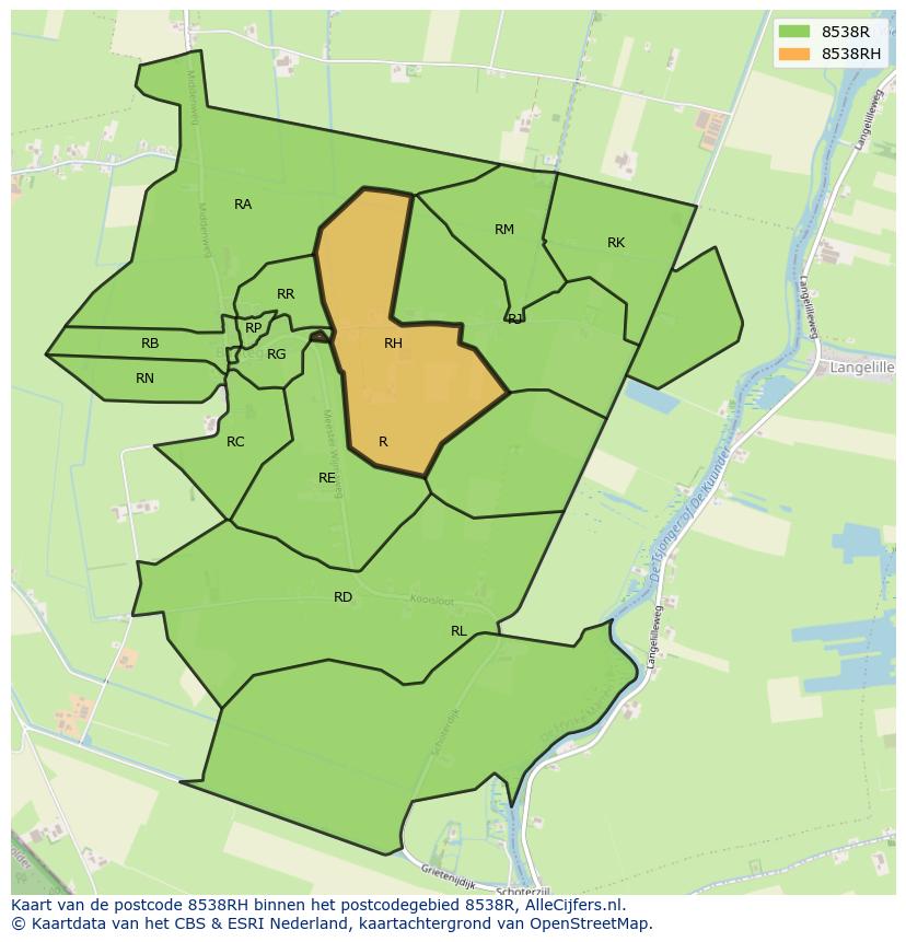Afbeelding van het postcodegebied 8538 RH op de kaart.