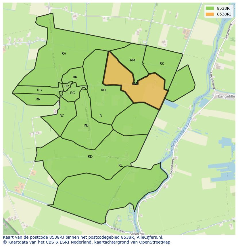 Afbeelding van het postcodegebied 8538 RJ op de kaart.