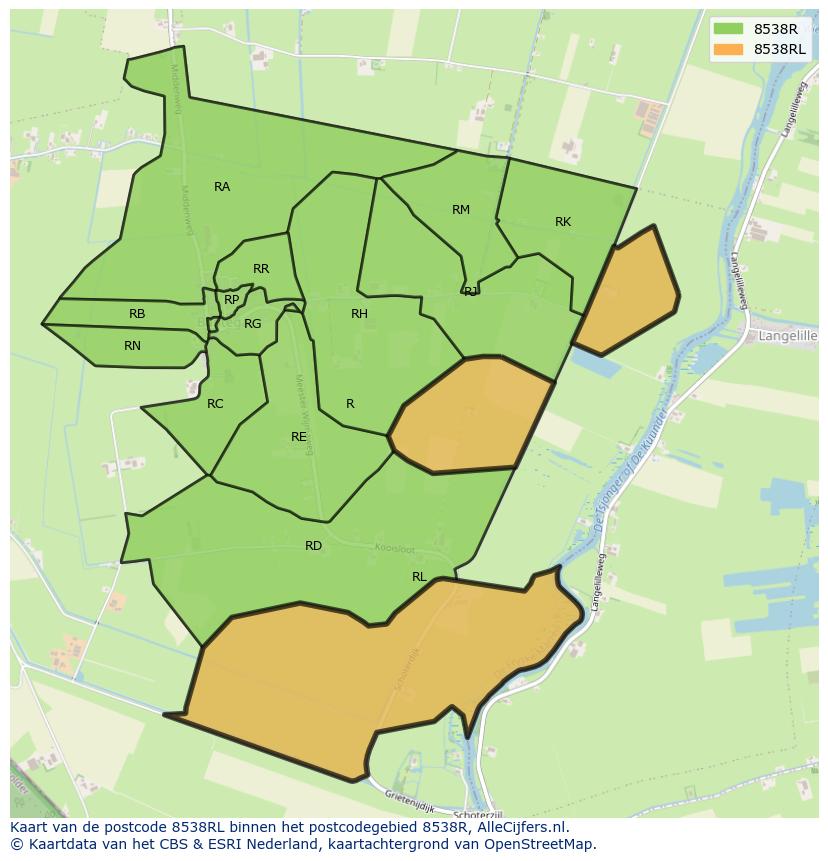 Afbeelding van het postcodegebied 8538 RL op de kaart.