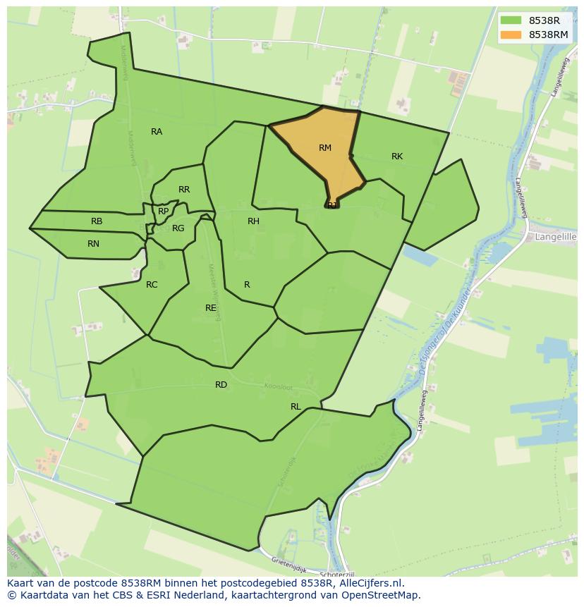 Afbeelding van het postcodegebied 8538 RM op de kaart.
