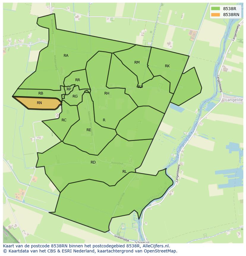 Afbeelding van het postcodegebied 8538 RN op de kaart.