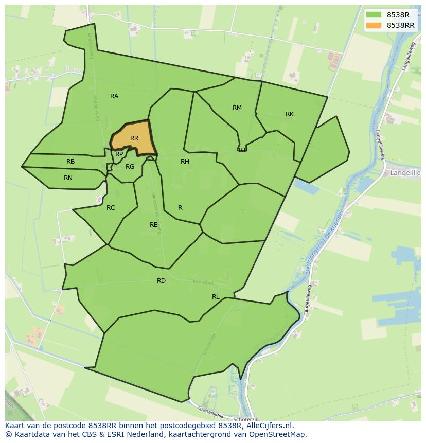 Afbeelding van het postcodegebied 8538 RR op de kaart.