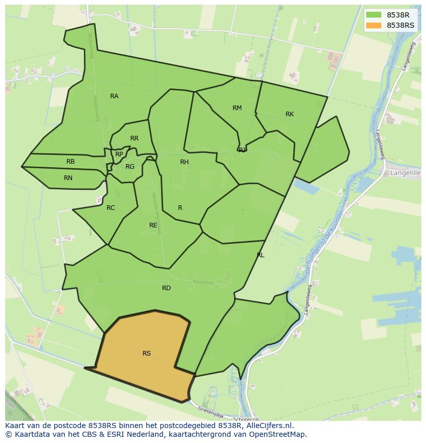 Afbeelding van het postcodegebied 8538 RS op de kaart.