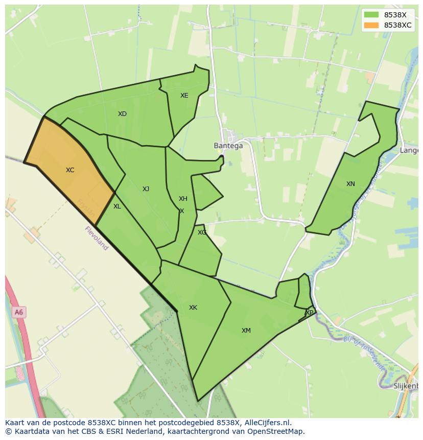 Afbeelding van het postcodegebied 8538 XC op de kaart.