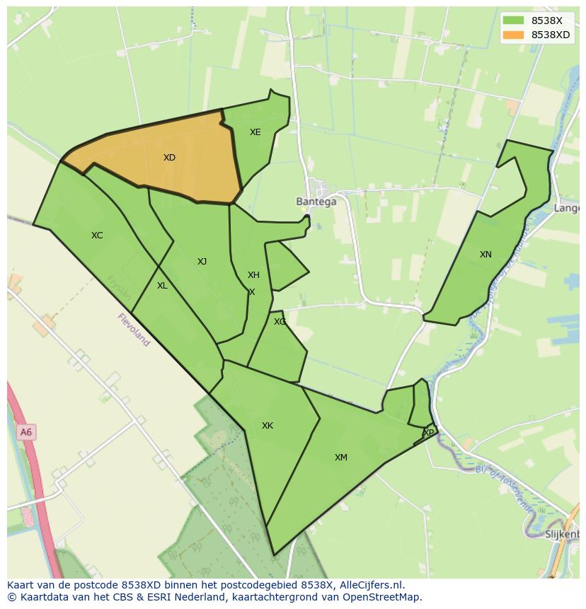 Afbeelding van het postcodegebied 8538 XD op de kaart.