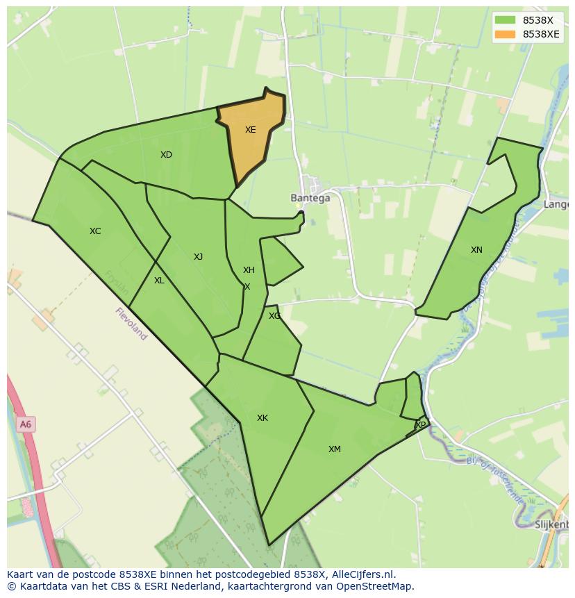 Afbeelding van het postcodegebied 8538 XE op de kaart.