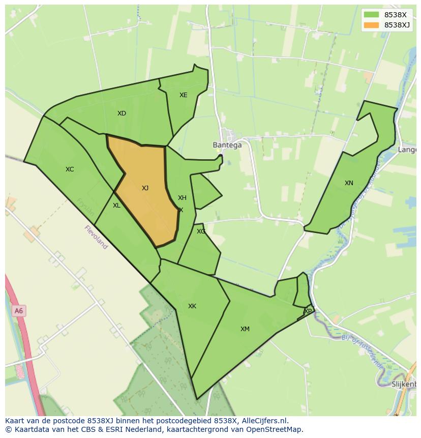 Afbeelding van het postcodegebied 8538 XJ op de kaart.