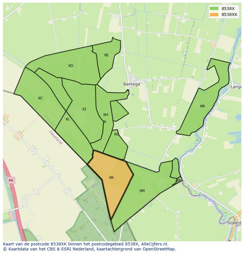 Afbeelding van het postcodegebied 8538 XK op de kaart.