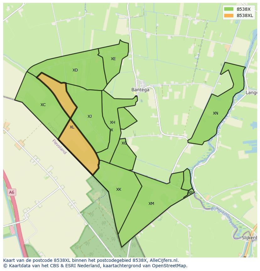 Afbeelding van het postcodegebied 8538 XL op de kaart.