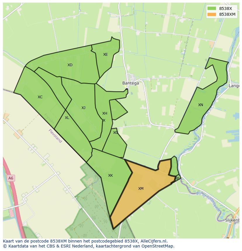 Afbeelding van het postcodegebied 8538 XM op de kaart.