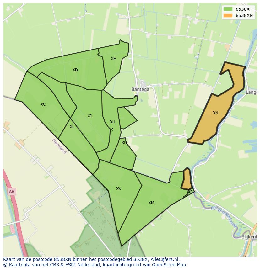 Afbeelding van het postcodegebied 8538 XN op de kaart.