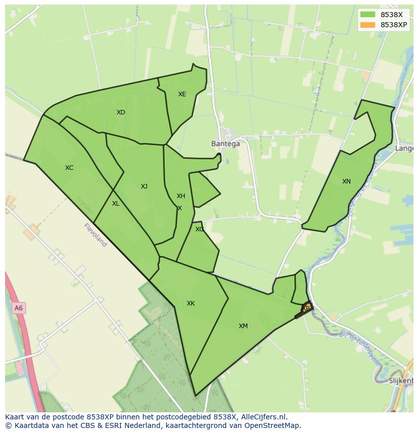 Afbeelding van het postcodegebied 8538 XP op de kaart.