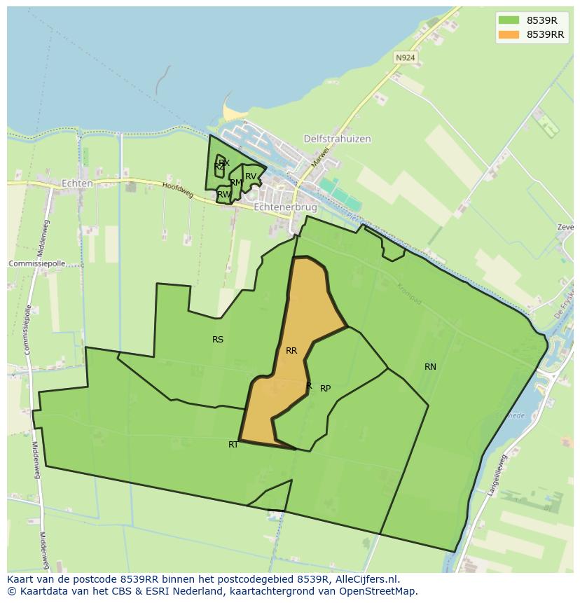 Afbeelding van het postcodegebied 8539 RR op de kaart.