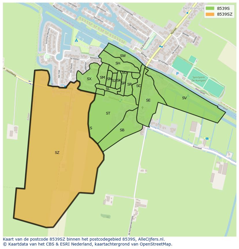 Afbeelding van het postcodegebied 8539 SZ op de kaart.