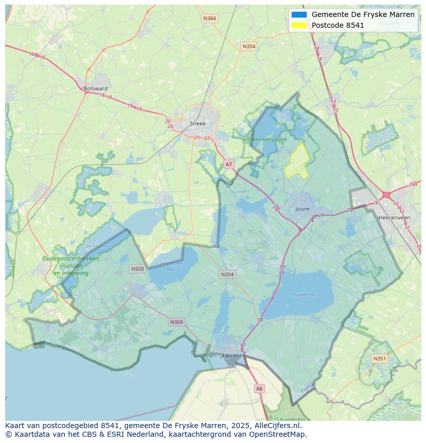 Afbeelding van het postcodegebied 8541 op de kaart.