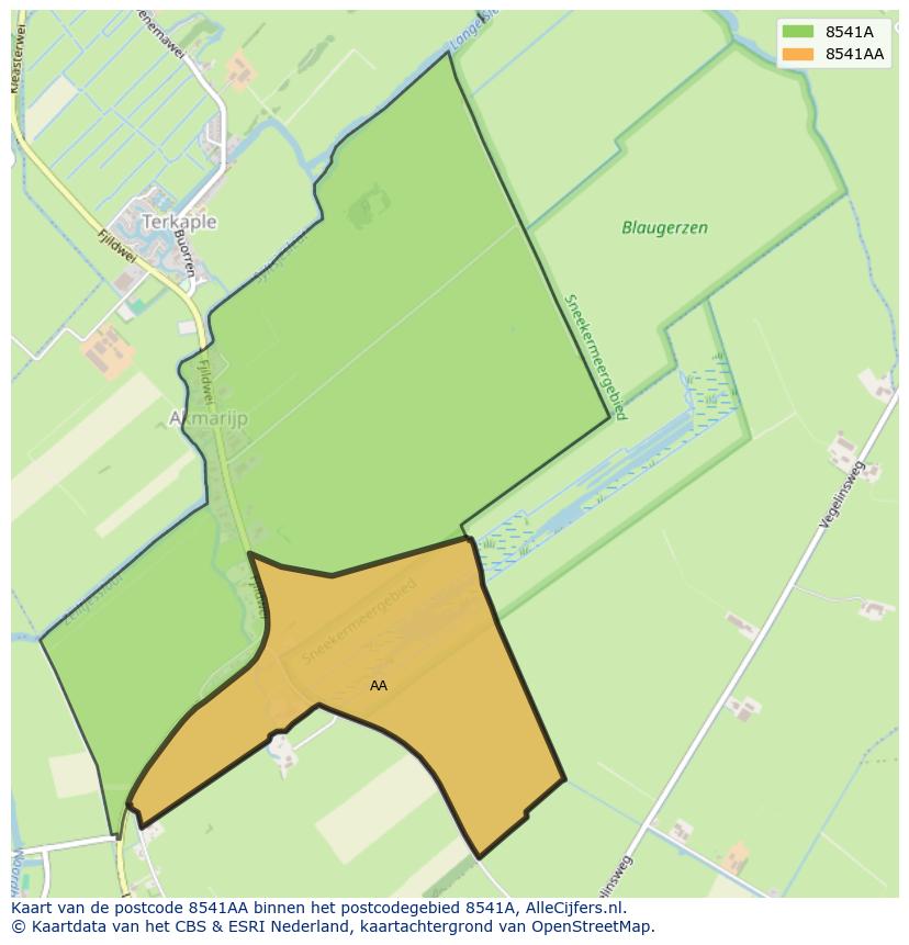 Afbeelding van het postcodegebied 8541 AA op de kaart.
