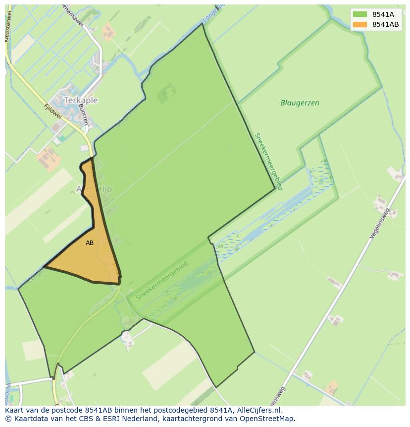 Afbeelding van het postcodegebied 8541 AB op de kaart.
