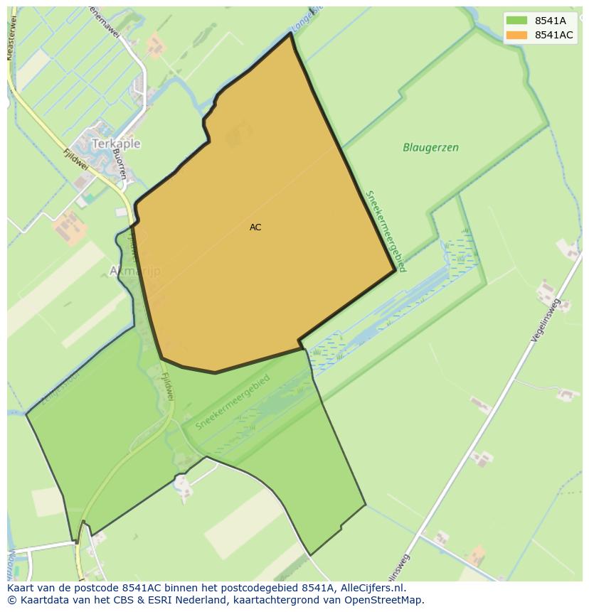 Afbeelding van het postcodegebied 8541 AC op de kaart.
