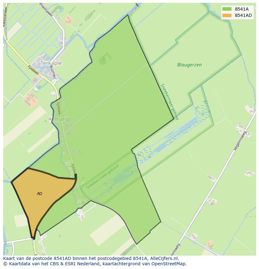 Afbeelding van het postcodegebied 8541 AD op de kaart.