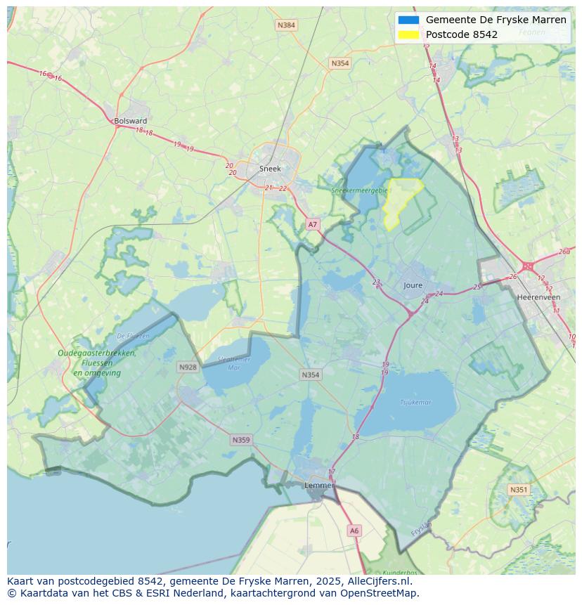 Afbeelding van het postcodegebied 8542 op de kaart.