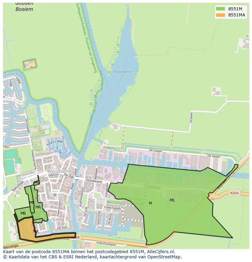 Afbeelding van het postcodegebied 8551 MA op de kaart.