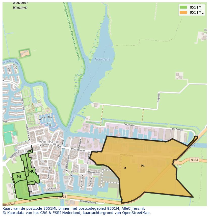 Afbeelding van het postcodegebied 8551 ML op de kaart.