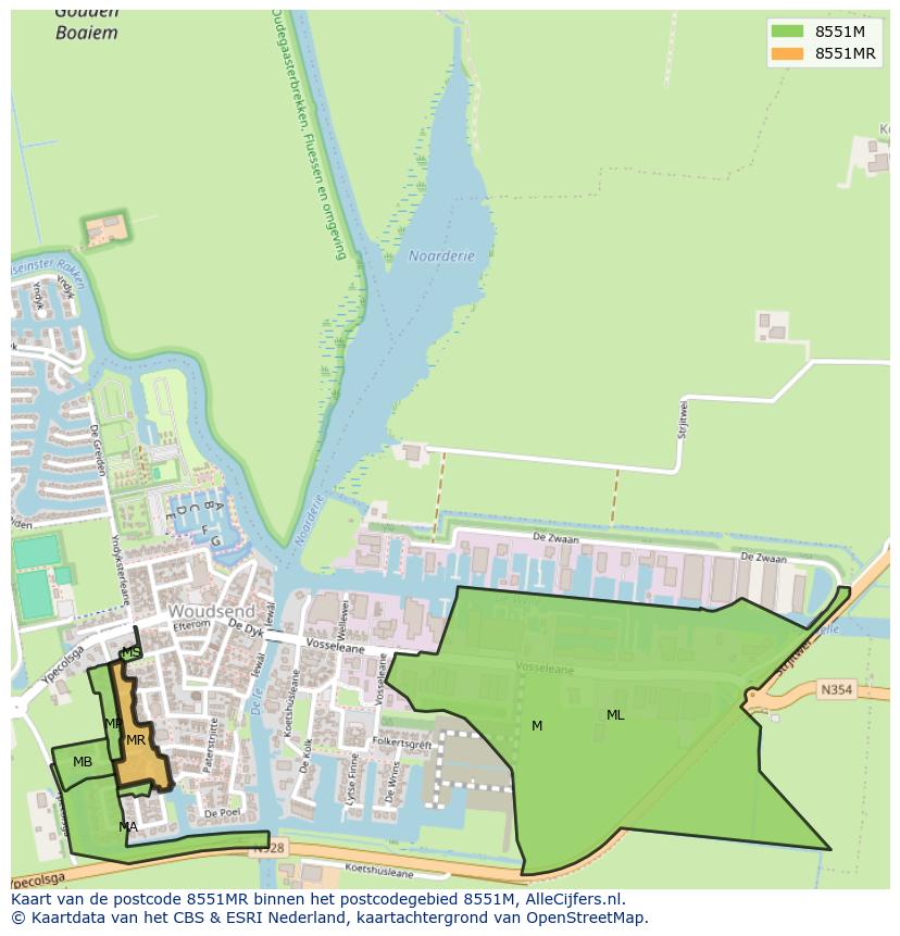 Afbeelding van het postcodegebied 8551 MR op de kaart.