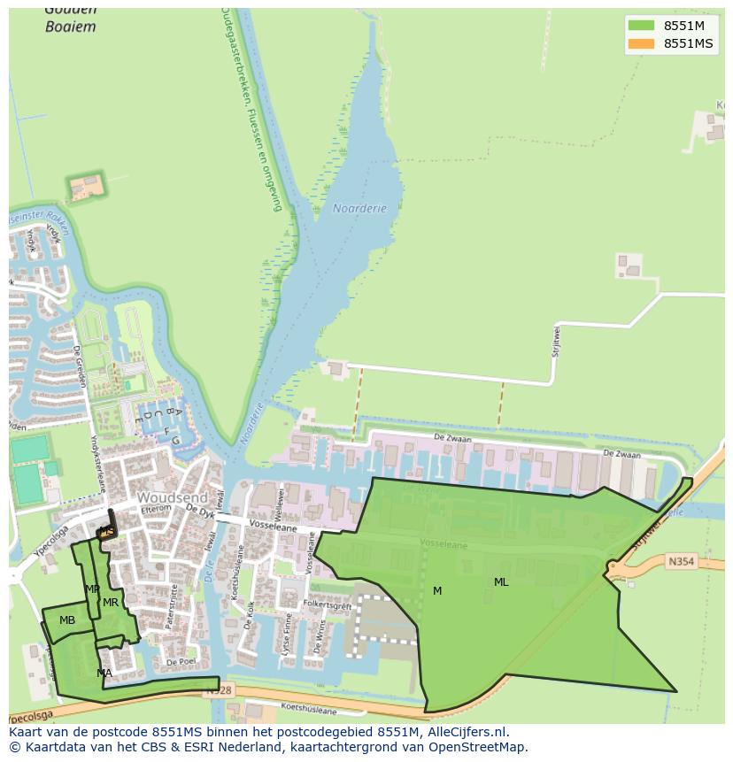 Afbeelding van het postcodegebied 8551 MS op de kaart.