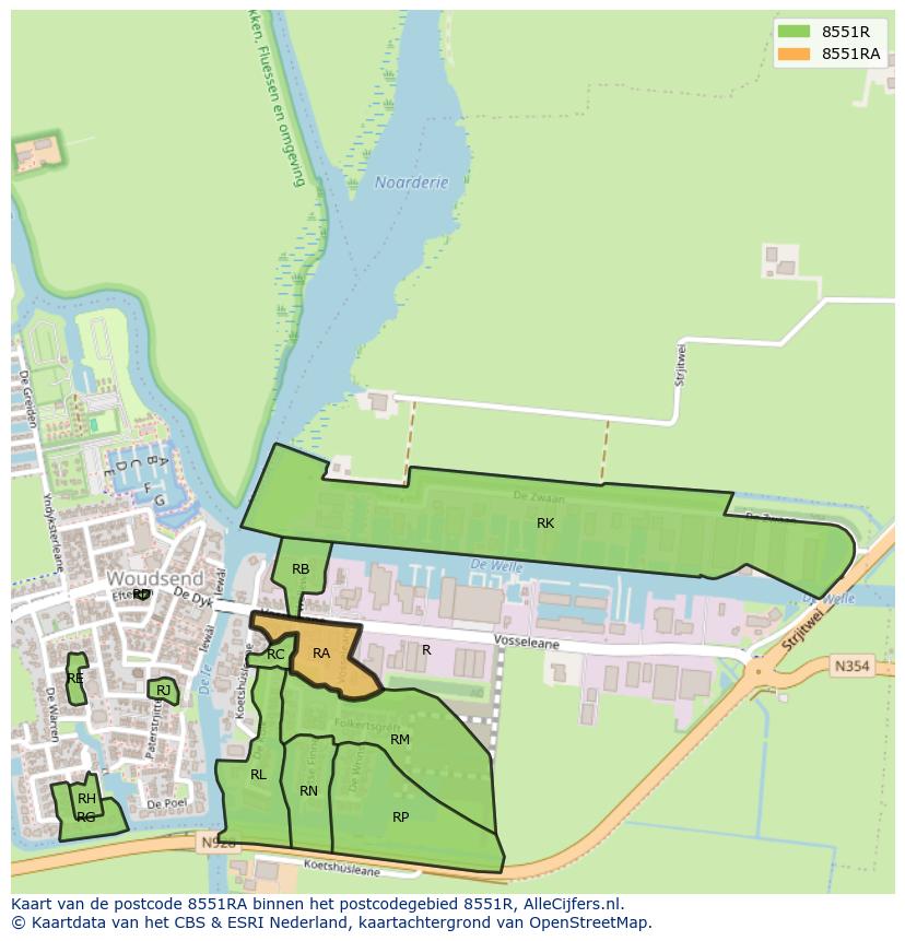 Afbeelding van het postcodegebied 8551 RA op de kaart.